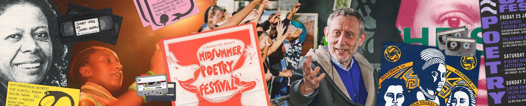 Banner of the Spoken Word Archive - a collage of decorative images