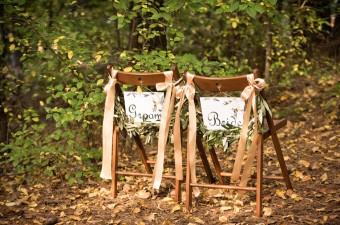 Winter Wedding bride and groom hand-painted chair signs